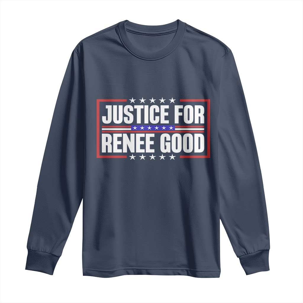 Justice for Renee Good Patriotic Long Sleeve Shirt Minneapolis Jan 8 2026 Memorial Red White and Blue - Wonder Print Shop