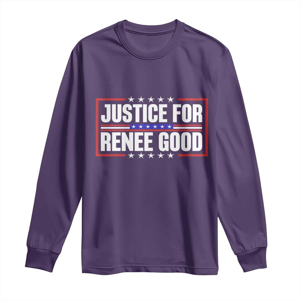 Justice for Renee Good Patriotic Long Sleeve Shirt Minneapolis Jan 8 2026 Memorial Red White and Blue - Wonder Print Shop
