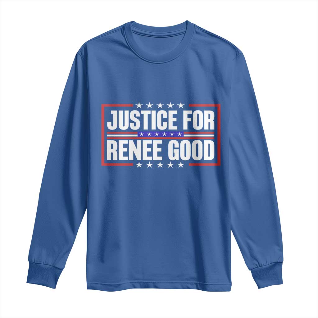 Justice for Renee Good Patriotic Long Sleeve Shirt Minneapolis Jan 8 2026 Memorial Red White and Blue - Wonder Print Shop