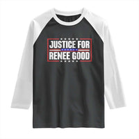 Justice for Renee Good Patriotic Raglan Shirt Minneapolis Jan 8 2026 Memorial Red White and Blue - Wonder Print Shop