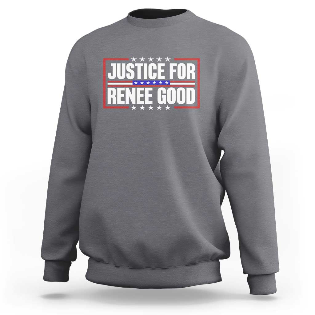 Justice for Renee Good Patriotic Sweatshirt Minneapolis Jan 8 2026 Memorial Red White and Blue - Wonder Print Shop