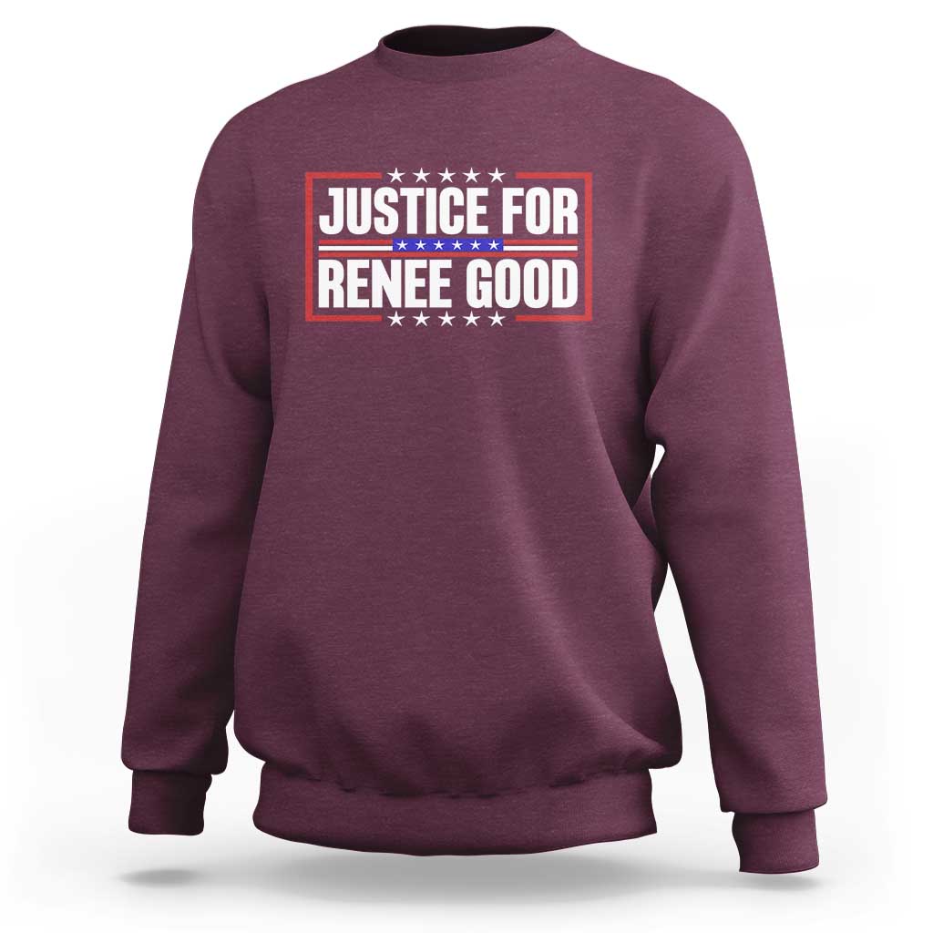 Justice for Renee Good Patriotic Sweatshirt Minneapolis Jan 8 2026 Memorial Red White and Blue - Wonder Print Shop