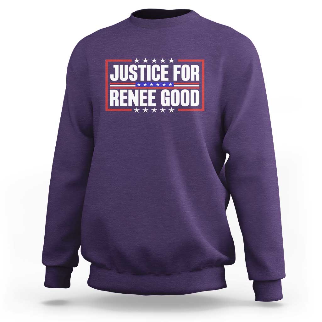 Justice for Renee Good Patriotic Sweatshirt Minneapolis Jan 8 2026 Memorial Red White and Blue - Wonder Print Shop