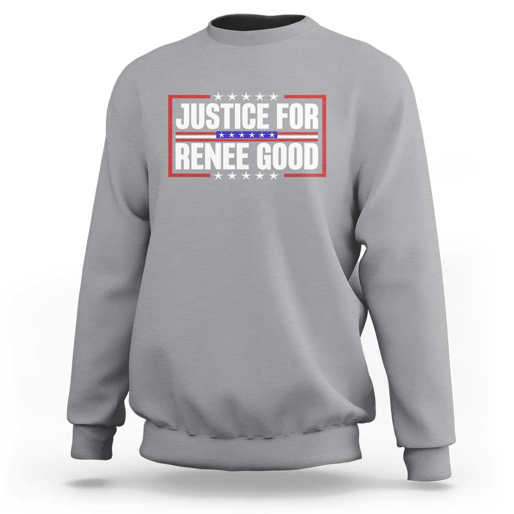 Justice for Renee Good Patriotic Sweatshirt Minneapolis Jan 8 2026 Memorial Red White and Blue - Wonder Print Shop