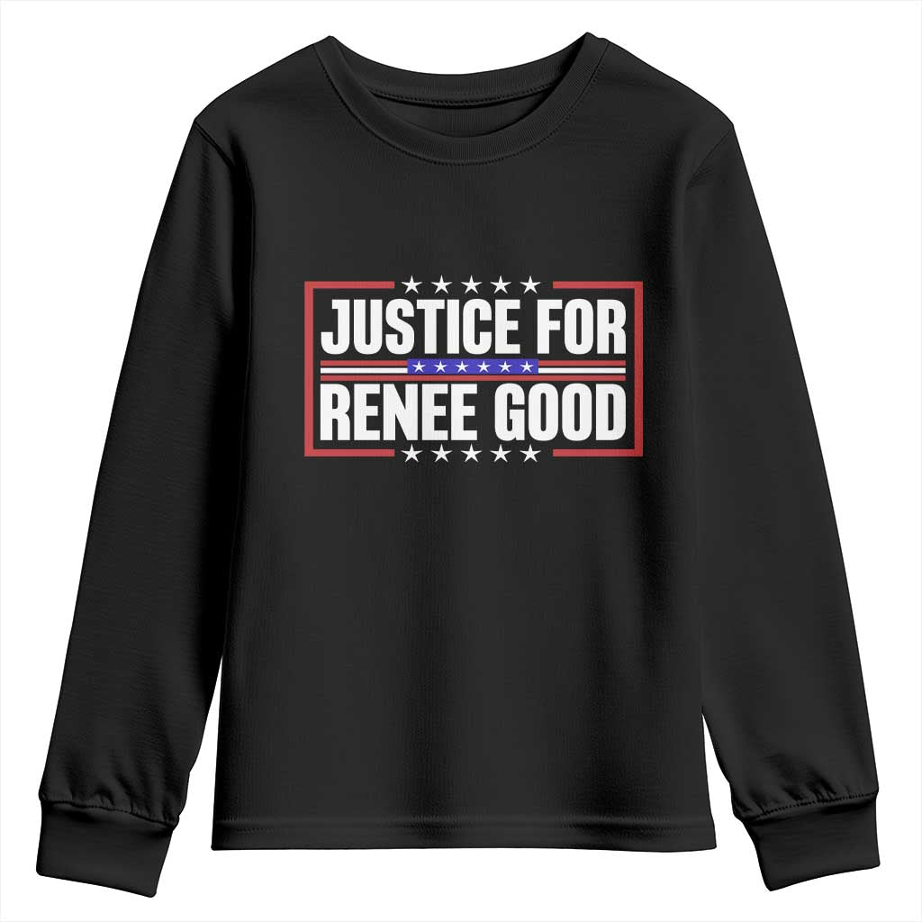 Justice for Renee Good Patriotic Youth Sweatshirt Minneapolis Jan 8 2026 Memorial Red White and Blue - Wonder Print Shop