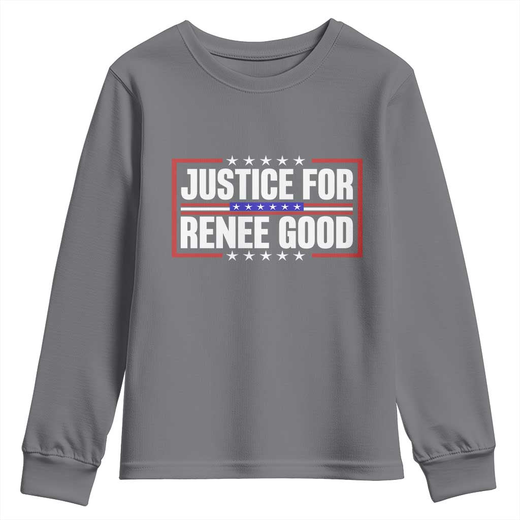 Justice for Renee Good Patriotic Youth Sweatshirt Minneapolis Jan 8 2026 Memorial Red White and Blue - Wonder Print Shop