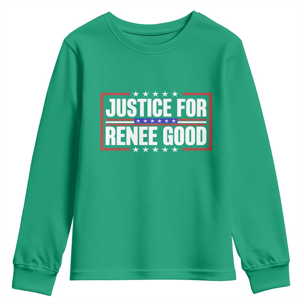 Justice for Renee Good Patriotic Youth Sweatshirt Minneapolis Jan 8 2026 Memorial Red White and Blue - Wonder Print Shop