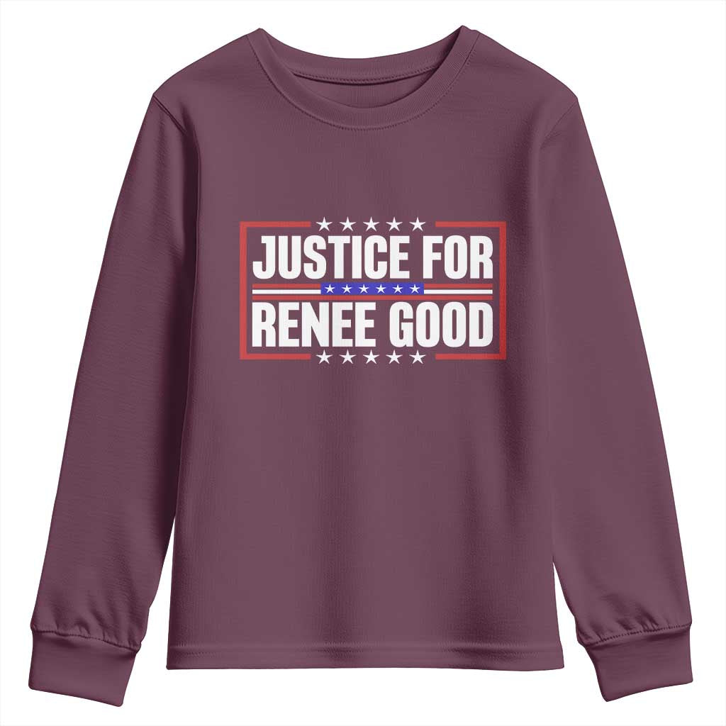 Justice for Renee Good Patriotic Youth Sweatshirt Minneapolis Jan 8 2026 Memorial Red White and Blue - Wonder Print Shop