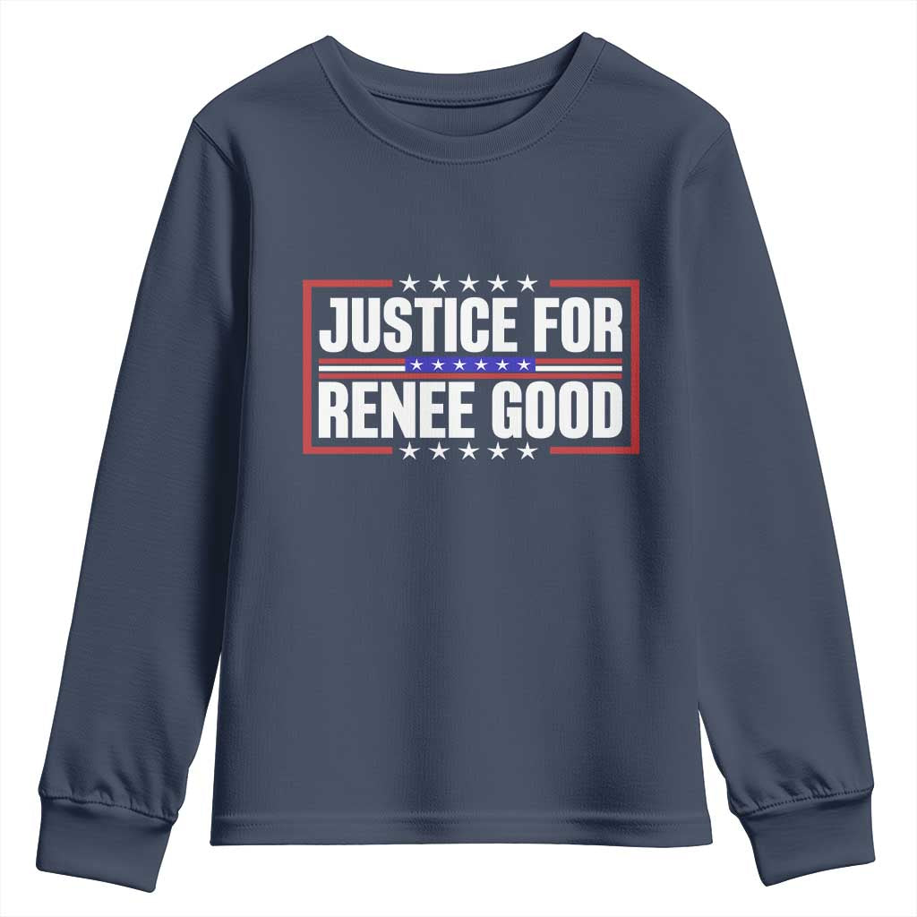 Justice for Renee Good Patriotic Youth Sweatshirt Minneapolis Jan 8 2026 Memorial Red White and Blue - Wonder Print Shop