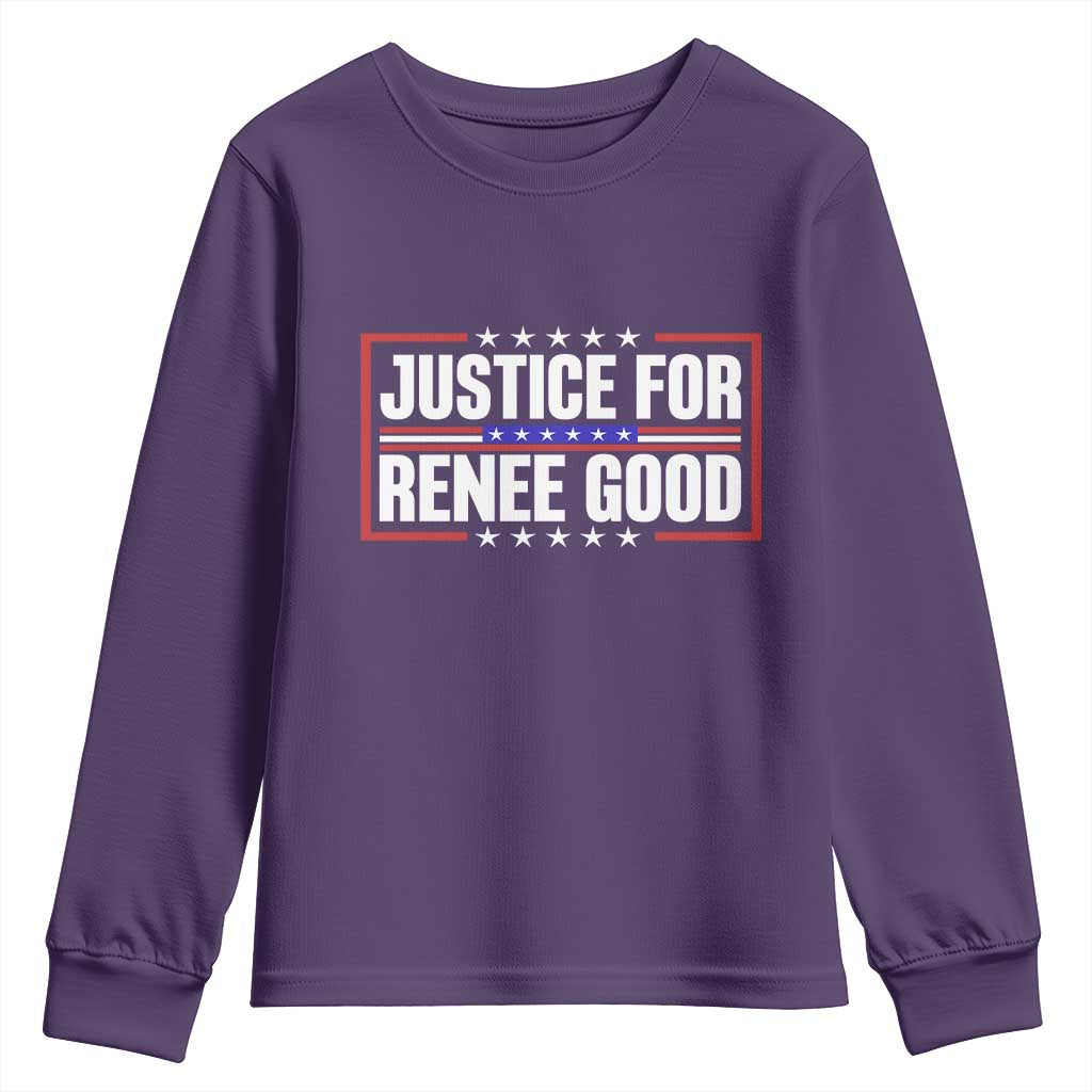 Justice for Renee Good Patriotic Youth Sweatshirt Minneapolis Jan 8 2026 Memorial Red White and Blue - Wonder Print Shop