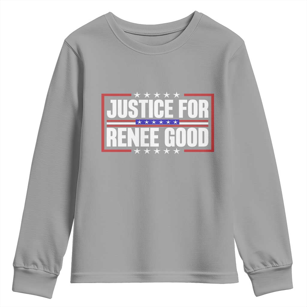 Justice for Renee Good Patriotic Youth Sweatshirt Minneapolis Jan 8 2026 Memorial Red White and Blue - Wonder Print Shop
