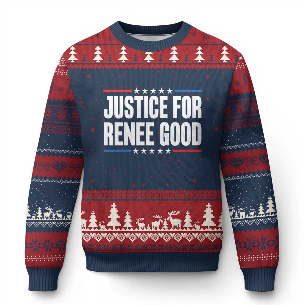 Justice for Renee Good Patriotic Ugly Christmas Sweater Minneapolis Jan 8 2026 Memorial Tribute - Wonder Print Shop