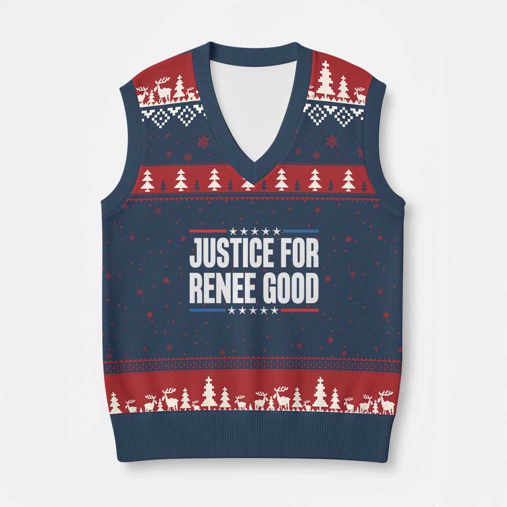 Justice for Renee Good Patriotic V-Neck Knit Sweater Vest Minneapolis Jan 8 2026 Memorial Tribute - Wonder Print Shop