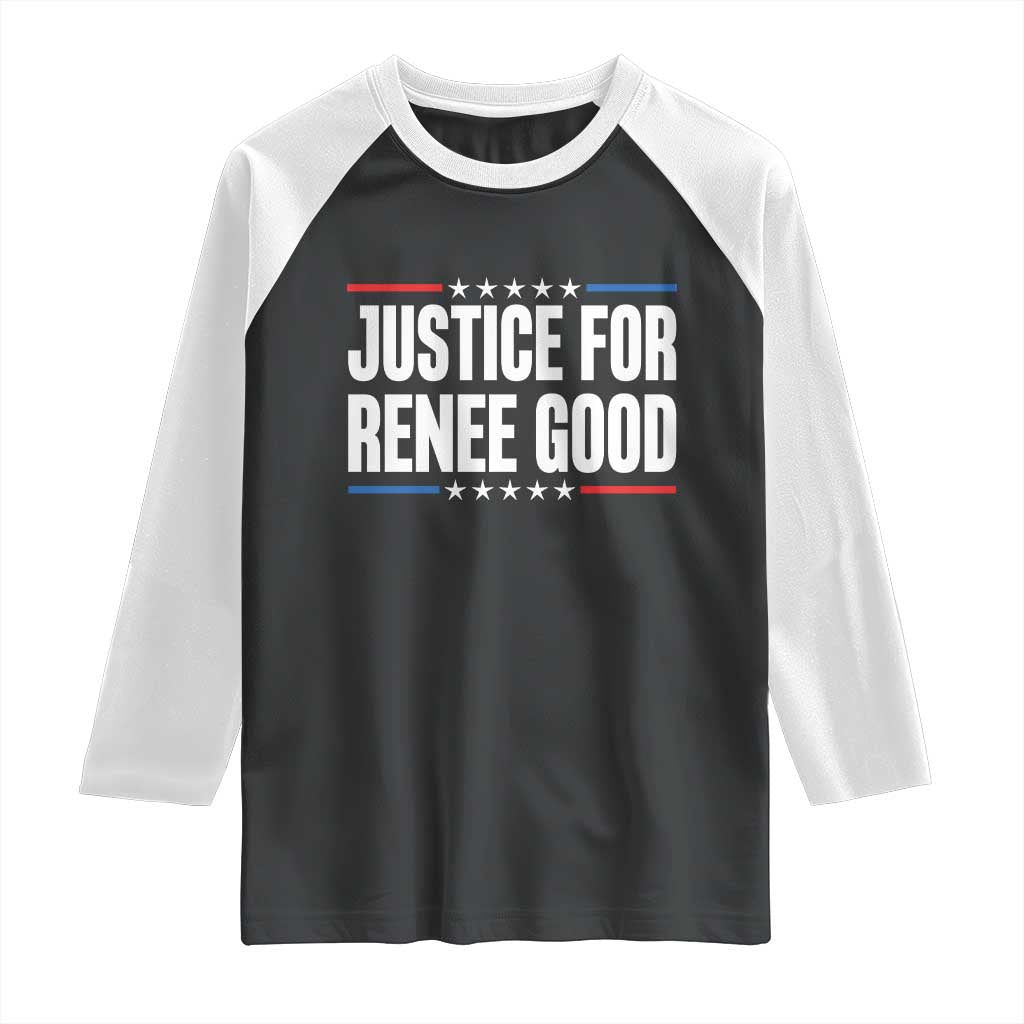 Justice for Renee Good Patriotic Raglan Shirt Minneapolis Jan 8 2026 Memorial Tribute - Wonder Print Shop