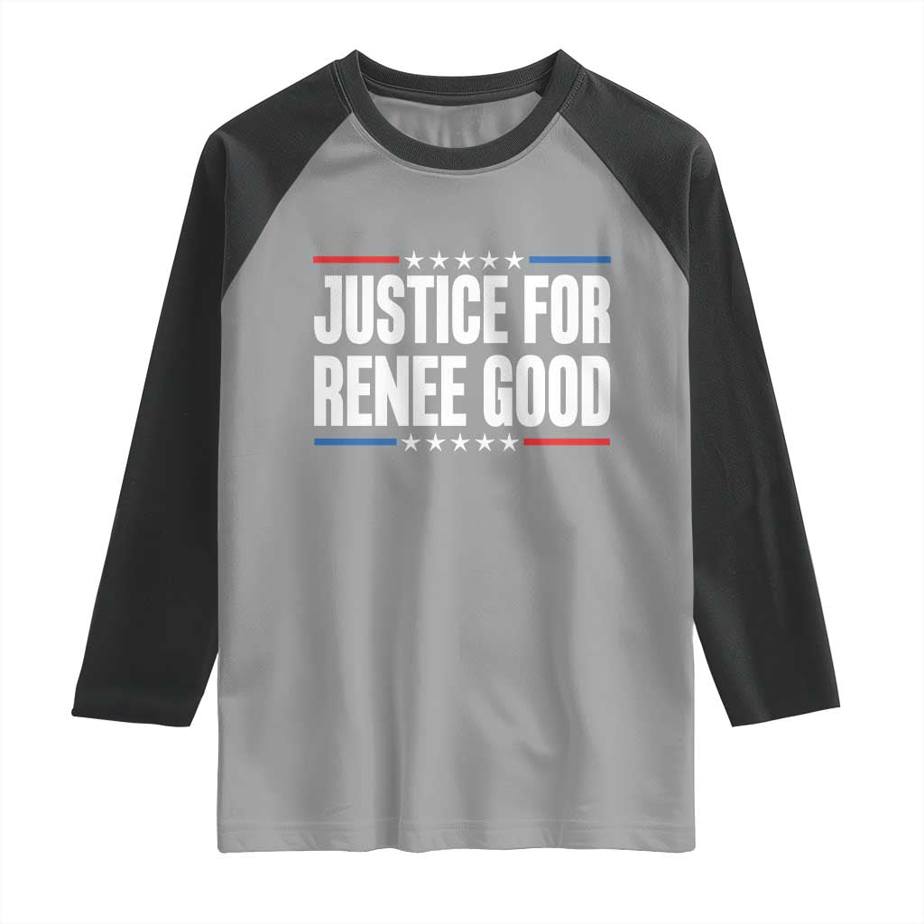 Justice for Renee Good Patriotic Raglan Shirt Minneapolis Jan 8 2026 Memorial Tribute - Wonder Print Shop