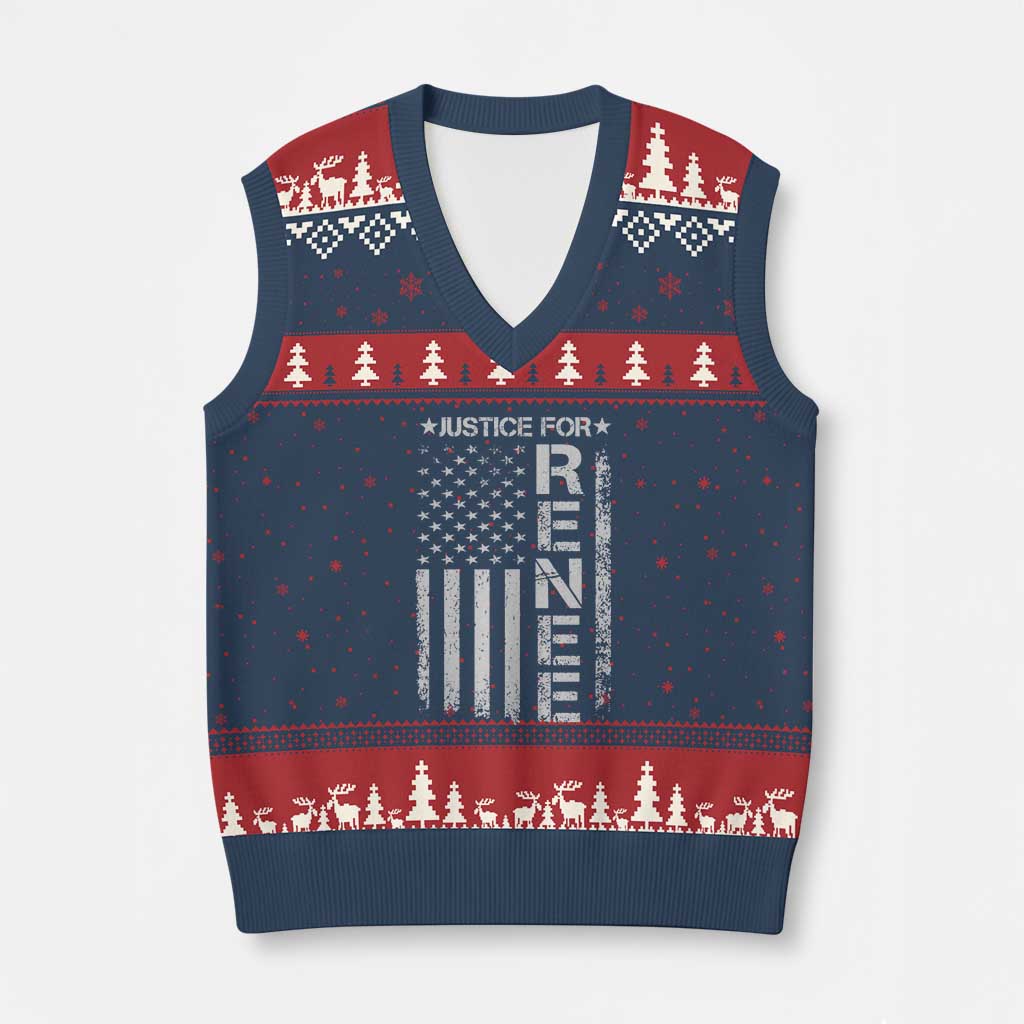 Justice for Renee American Flag V-Neck Knit Sweater Vest Minneapolis Jan 8 2026 Memorial Tribute - Wonder Print Shop