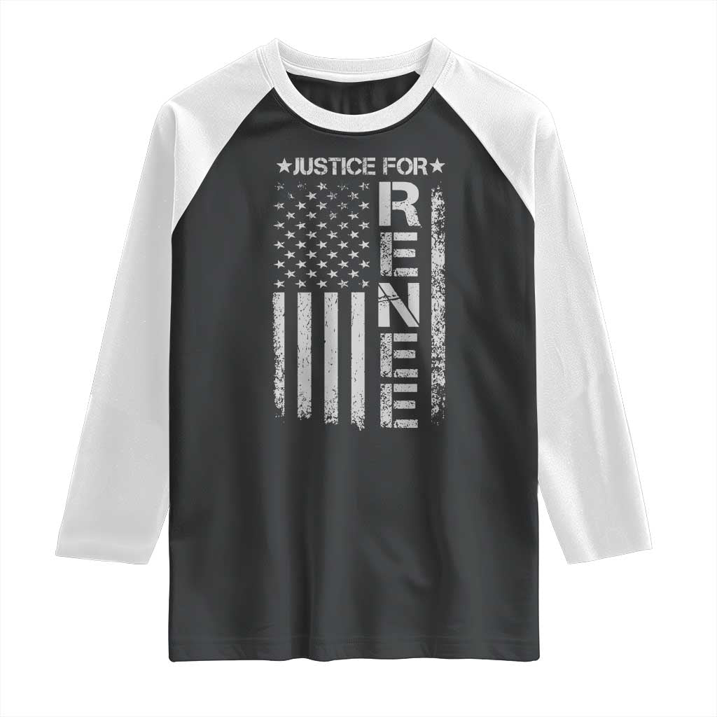 Justice for Renee American Flag Raglan Shirt Minneapolis Jan 8 2026 Memorial Tribute - Wonder Print Shop