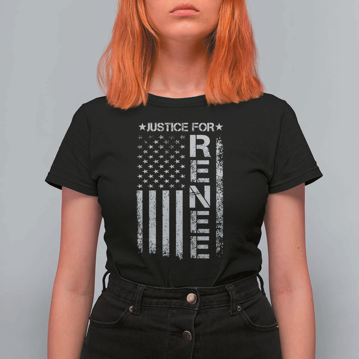 Justice for Renee American Flag T Shirt For Women Minneapolis Jan 8 2026 Memorial Tribute - Wonder Print Shop