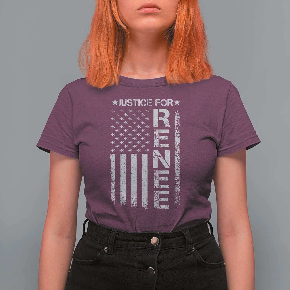 Justice for Renee American Flag T Shirt For Women Minneapolis Jan 8 2026 Memorial Tribute - Wonder Print Shop