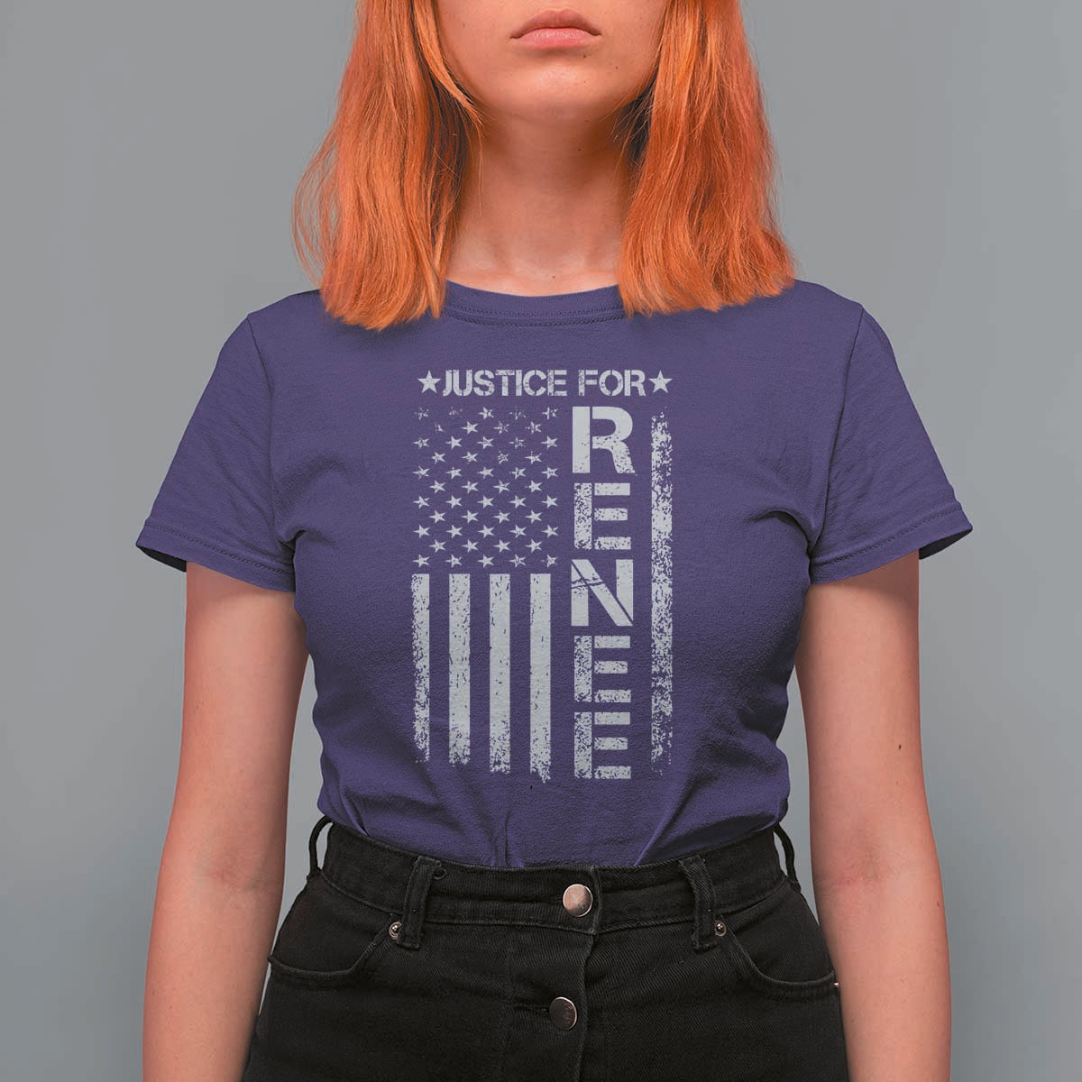 Justice for Renee American Flag T Shirt For Women Minneapolis Jan 8 2026 Memorial Tribute - Wonder Print Shop