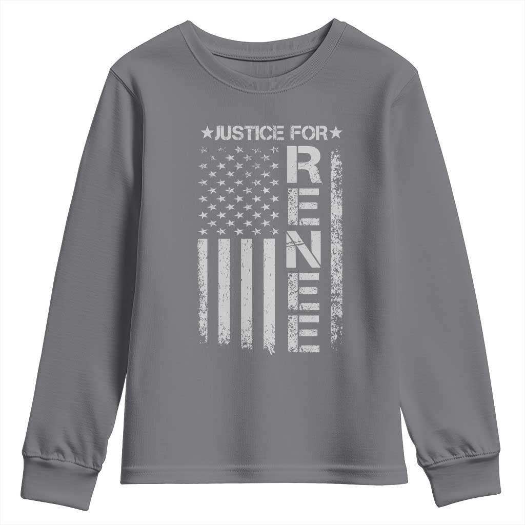 Justice for Renee American Flag Youth Sweatshirt Minneapolis Jan 8 2026 Memorial Tribute - Wonder Print Shop