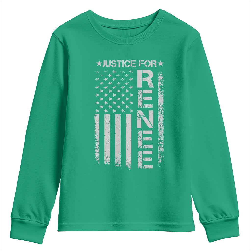 Justice for Renee American Flag Youth Sweatshirt Minneapolis Jan 8 2026 Memorial Tribute - Wonder Print Shop