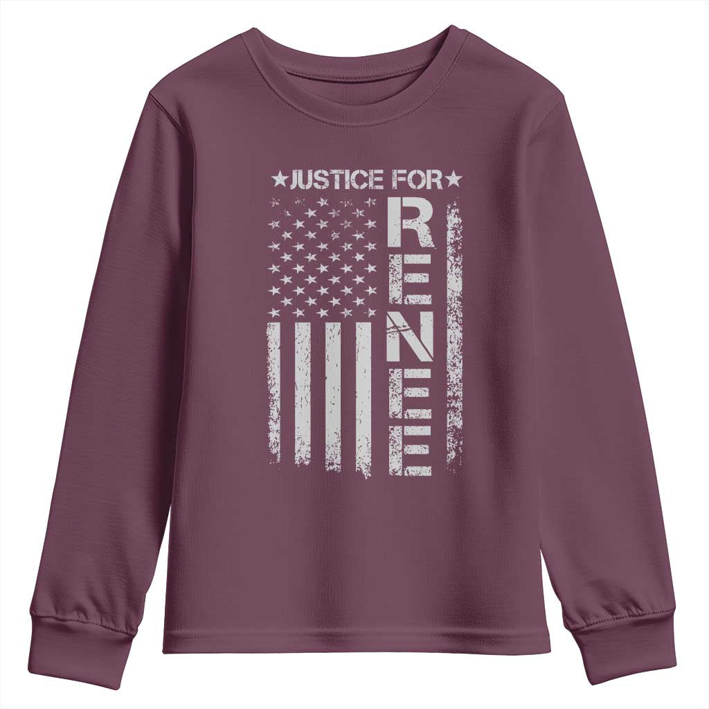 Justice for Renee American Flag Youth Sweatshirt Minneapolis Jan 8 2026 Memorial Tribute - Wonder Print Shop