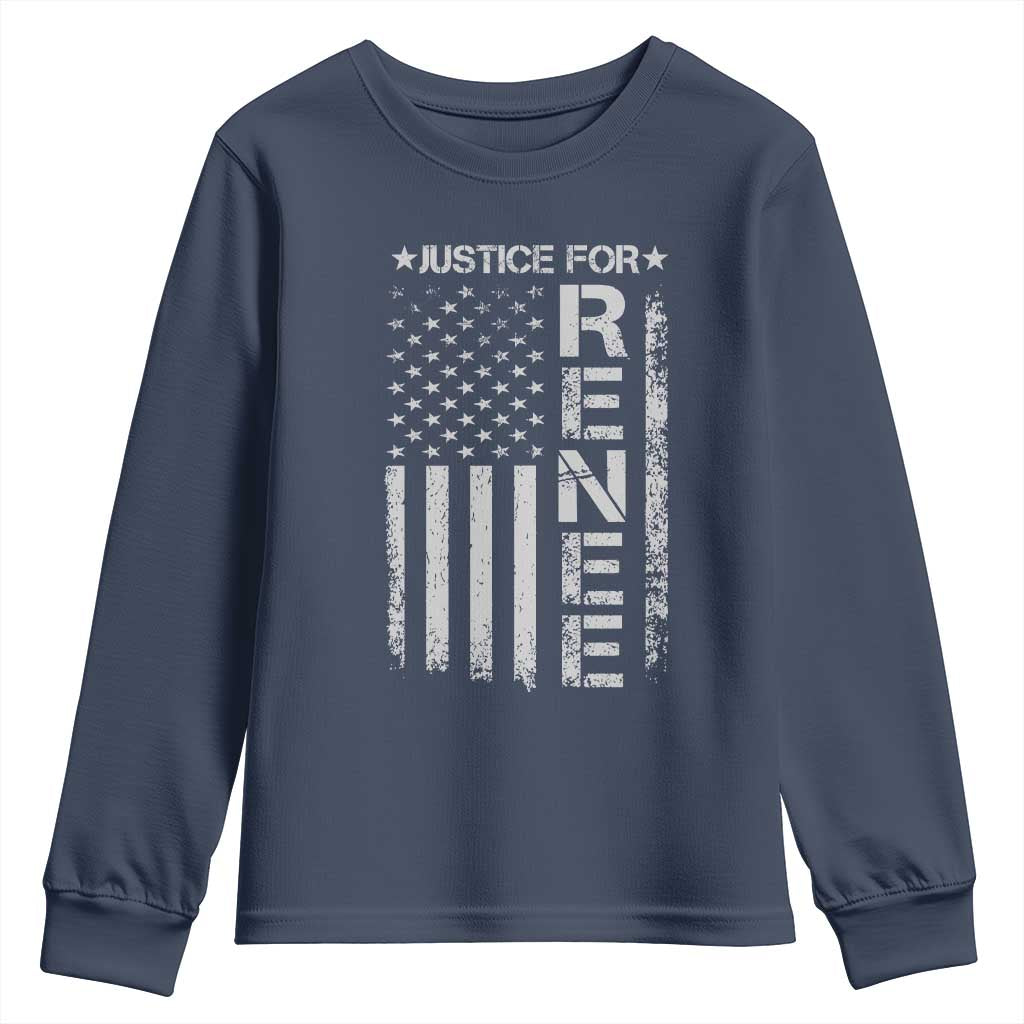 Justice for Renee American Flag Youth Sweatshirt Minneapolis Jan 8 2026 Memorial Tribute - Wonder Print Shop
