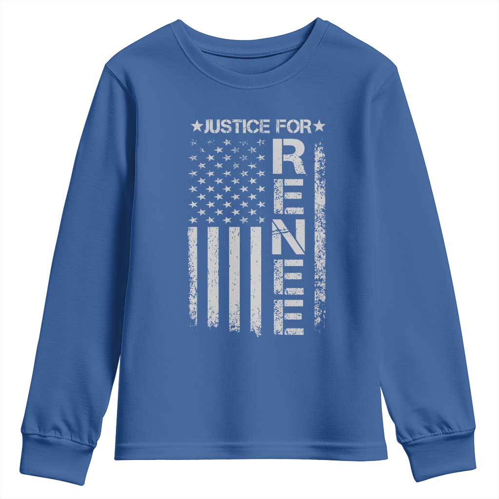 Justice for Renee American Flag Youth Sweatshirt Minneapolis Jan 8 2026 Memorial Tribute - Wonder Print Shop