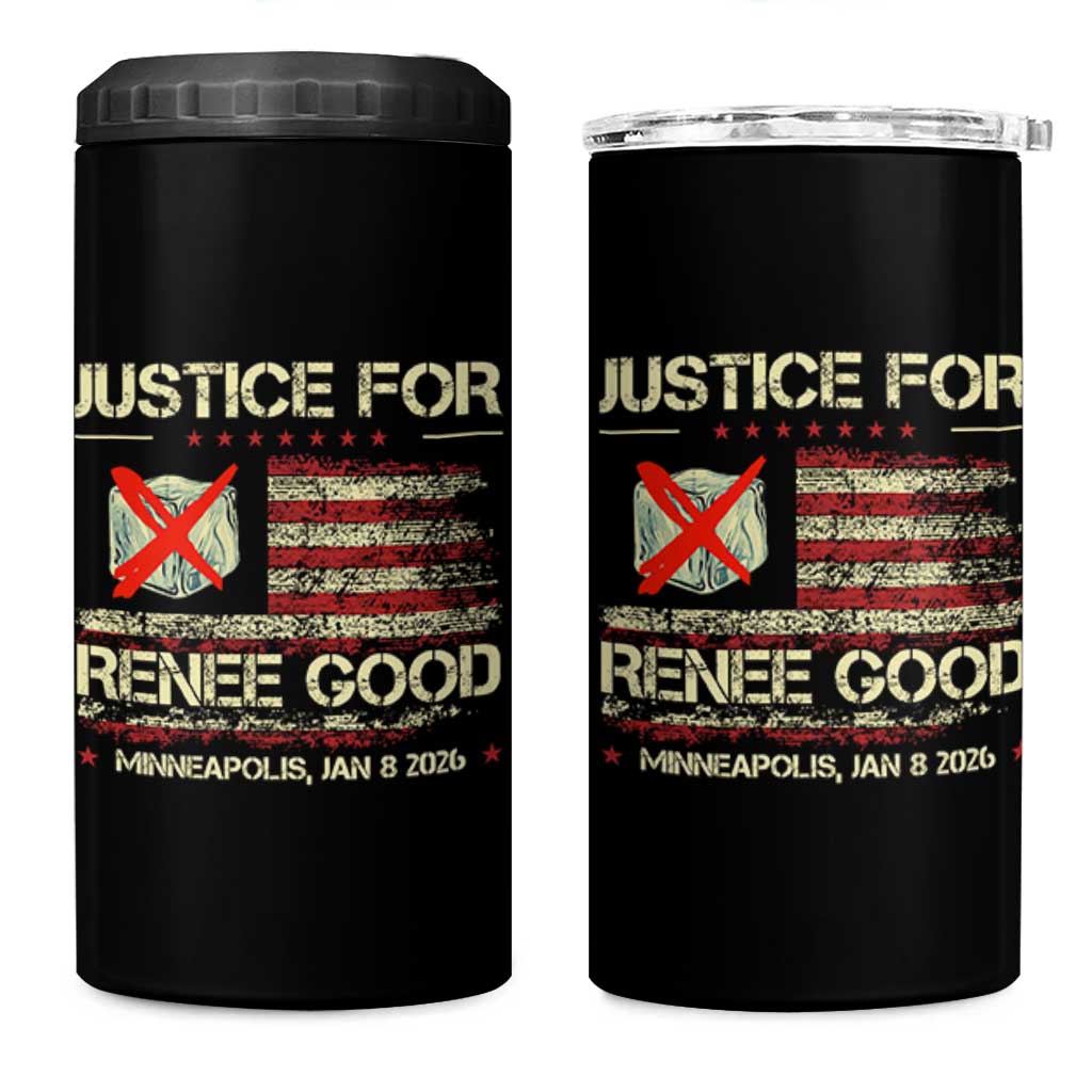 Justice for Renee Good 4 in 1 Can Cooler Tumbler Minneapolis Jan 8 2026 American Flag Stop Ice - Wonder Print Shop