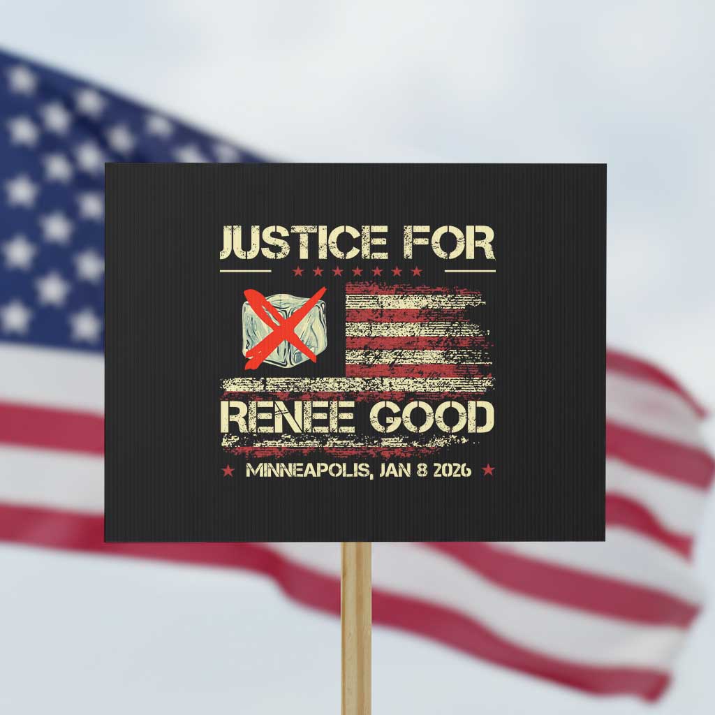 Justice for Renee Good Protest Sign Minneapolis Jan 8 2026 American Flag Stop Ice