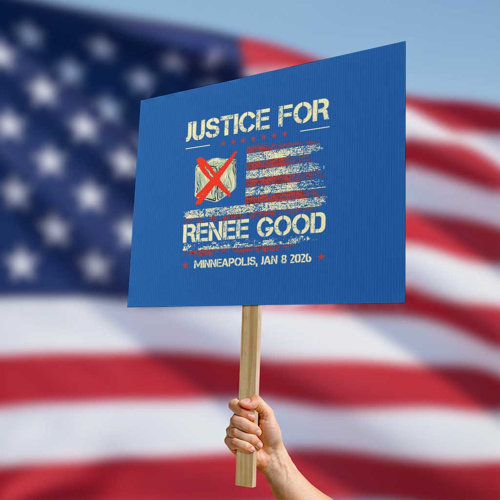 Justice for Renee Good Protest Sign Minneapolis Jan 8 2026 American Flag Stop Ice