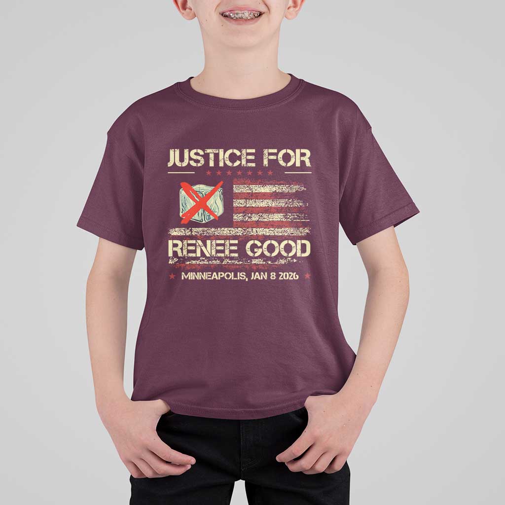 Justice for Renee Good T Shirt For Kid Minneapolis Jan 8 2026 American Flag Stop Ice - Wonder Print Shop