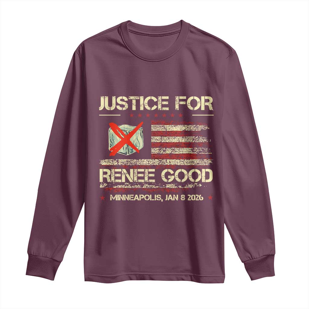 Justice for Renee Good Long Sleeve Shirt Minneapolis Jan 8 2026 American Flag Stop Ice - Wonder Print Shop