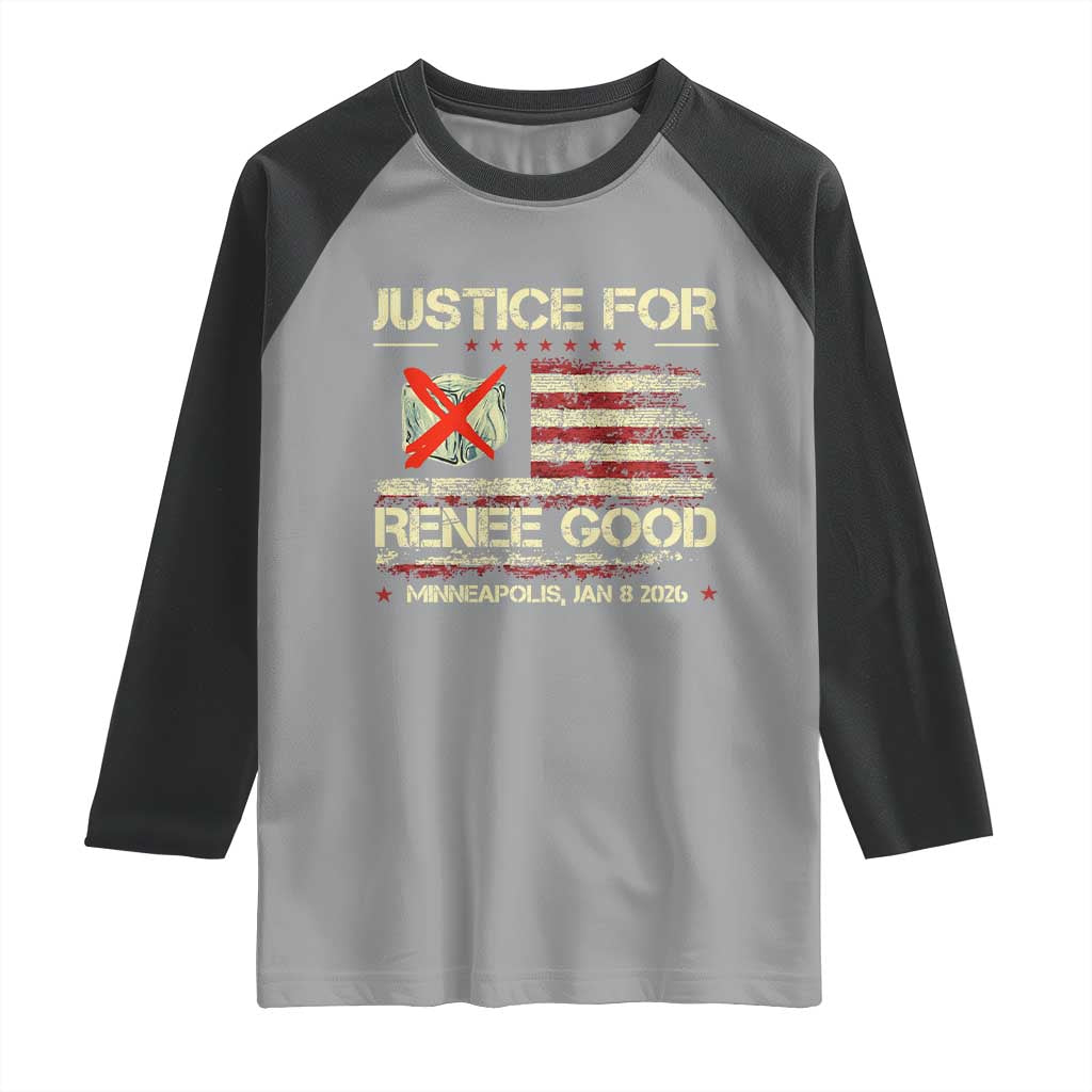 Justice for Renee Good Raglan Shirt Minneapolis Jan 8 2026 American Flag Stop Ice - Wonder Print Shop