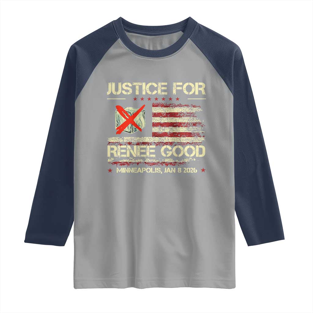 Justice for Renee Good Raglan Shirt Minneapolis Jan 8 2026 American Flag Stop Ice - Wonder Print Shop
