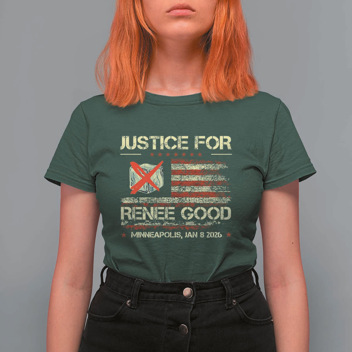Justice for Renee Good T Shirt For Women Minneapolis Jan 8 2026 American Flag Stop Ice - Wonder Print Shop