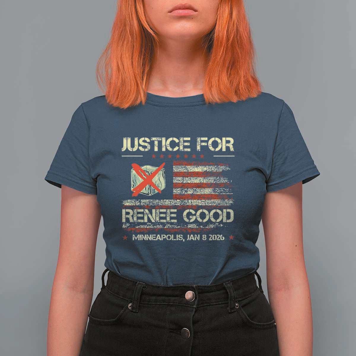 Justice for Renee Good T Shirt For Women Minneapolis Jan 8 2026 American Flag Stop Ice - Wonder Print Shop