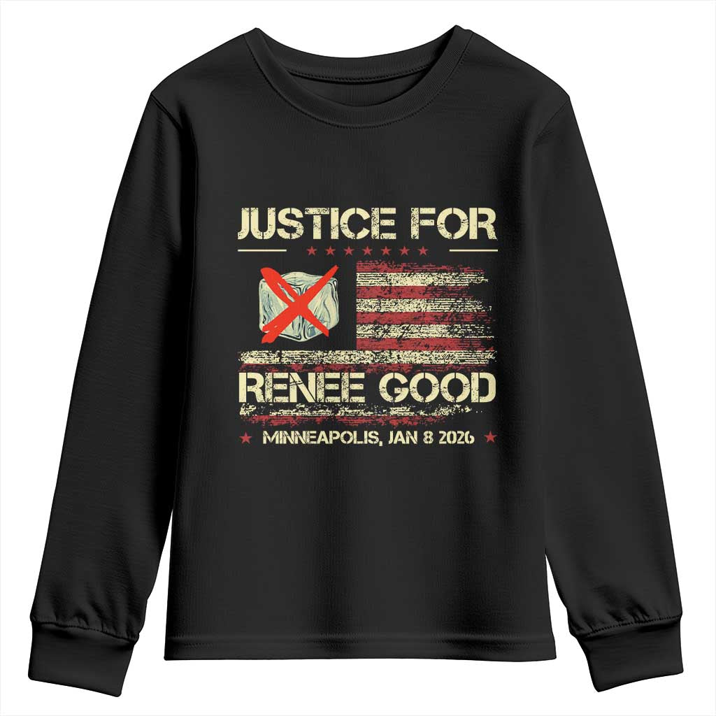 Justice for Renee Good Youth Sweatshirt Minneapolis Jan 8 2026 American Flag Stop Ice - Wonder Print Shop