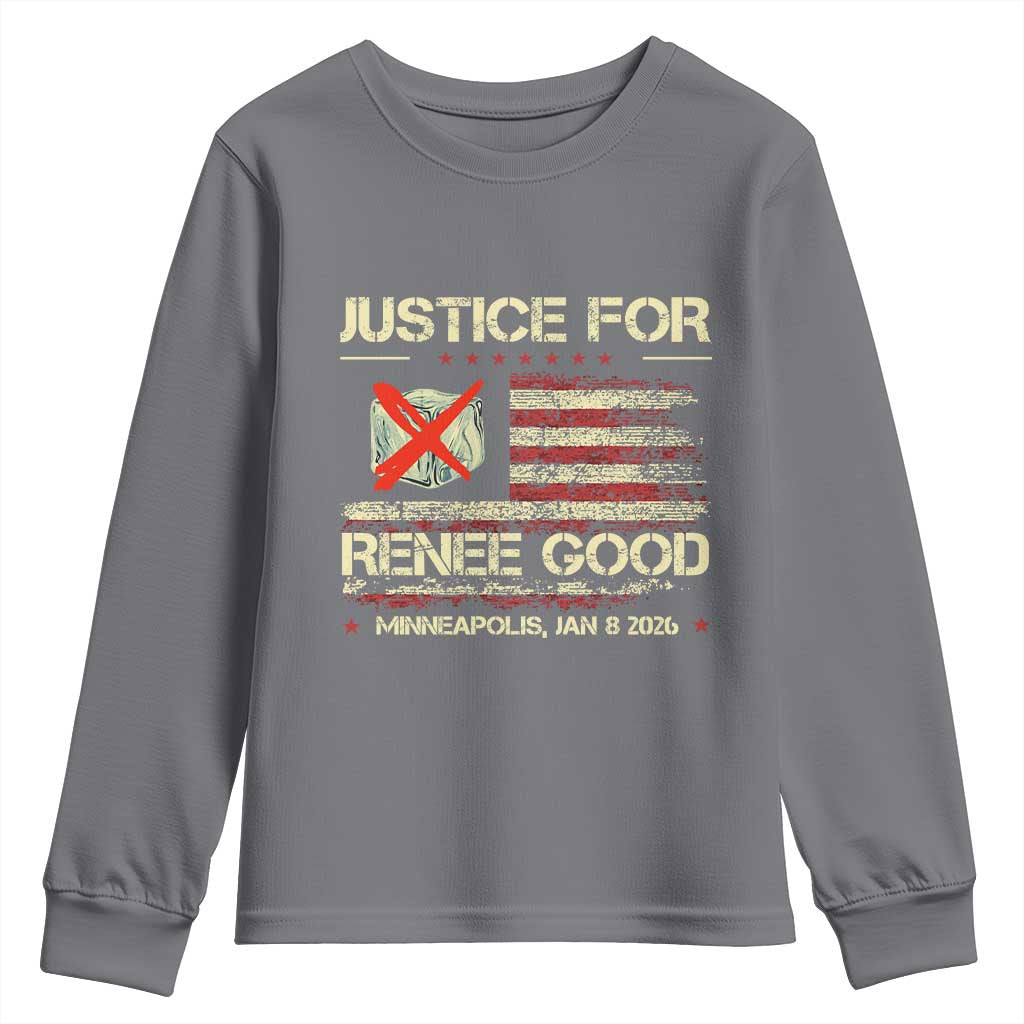 Justice for Renee Good Youth Sweatshirt Minneapolis Jan 8 2026 American Flag Stop Ice - Wonder Print Shop