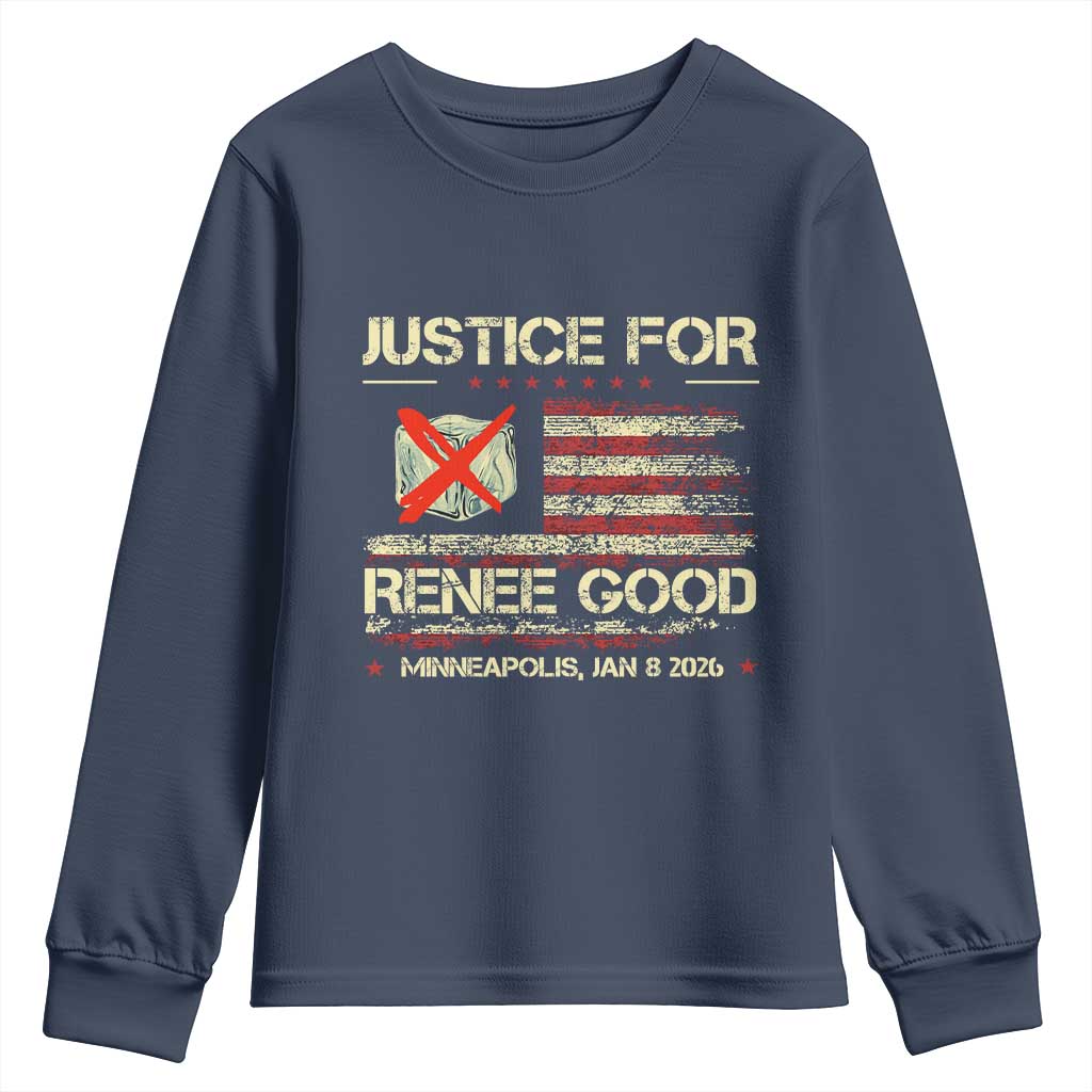 Justice for Renee Good Youth Sweatshirt Minneapolis Jan 8 2026 American Flag Stop Ice - Wonder Print Shop