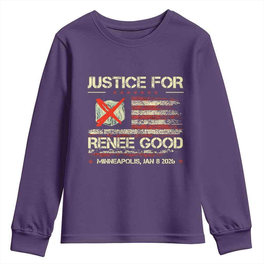 Justice for Renee Good Youth Sweatshirt Minneapolis Jan 8 2026 American Flag Stop Ice - Wonder Print Shop