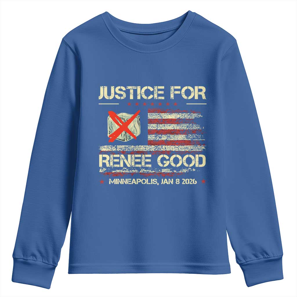 Justice for Renee Good Youth Sweatshirt Minneapolis Jan 8 2026 American Flag Stop Ice - Wonder Print Shop