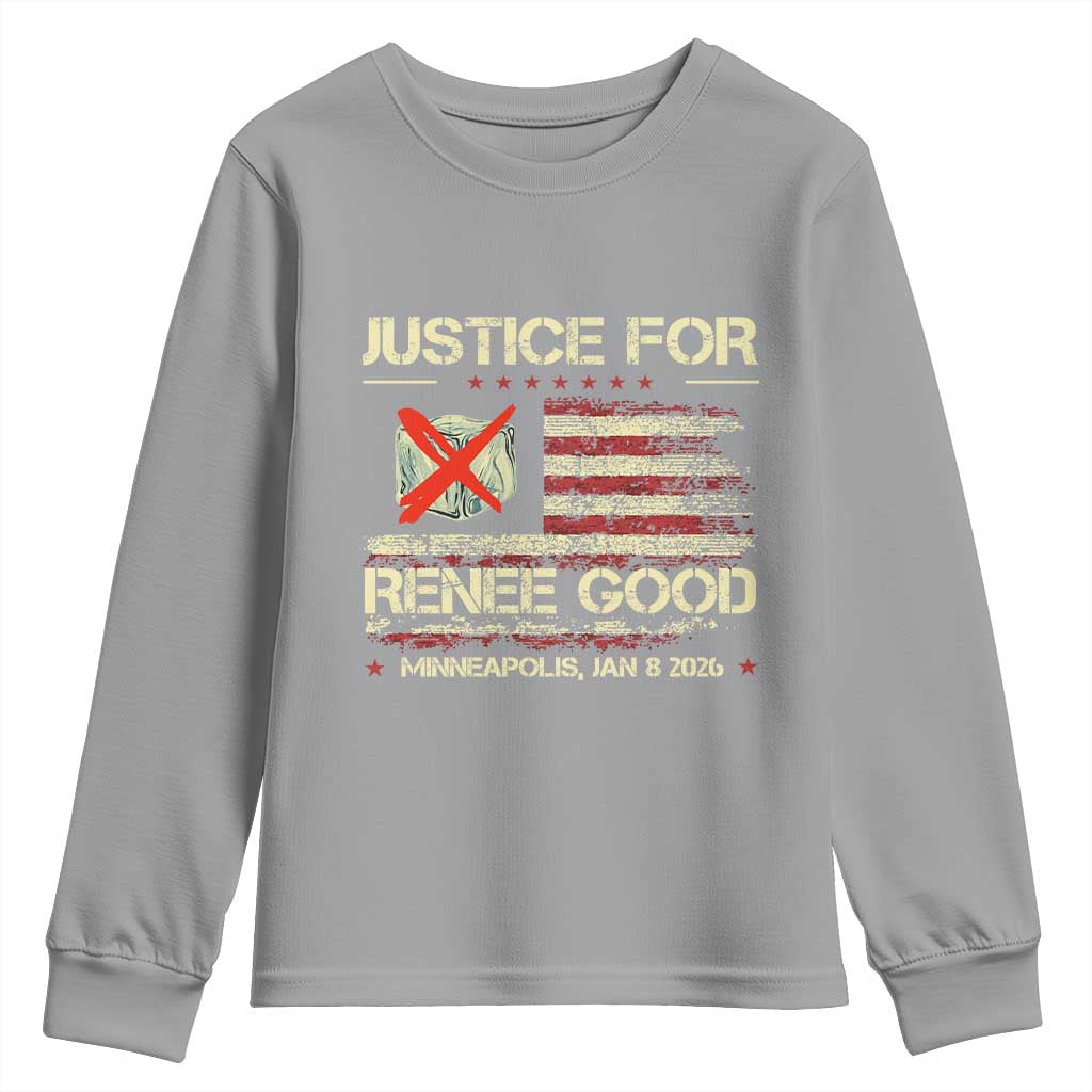 Justice for Renee Good Youth Sweatshirt Minneapolis Jan 8 2026 American Flag Stop Ice - Wonder Print Shop