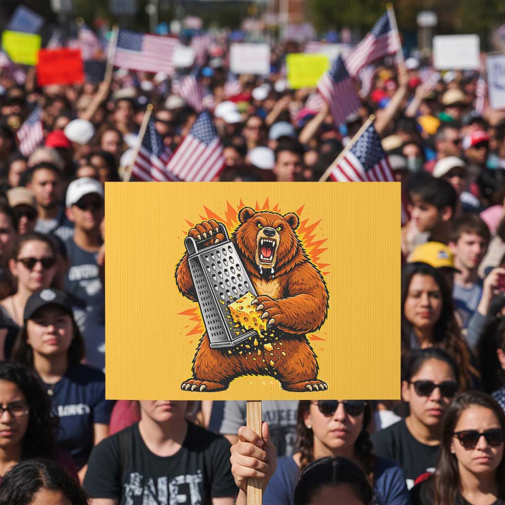 Angry Bear Grating Cheese Grater Hater Fierce Graphic Protest Sign