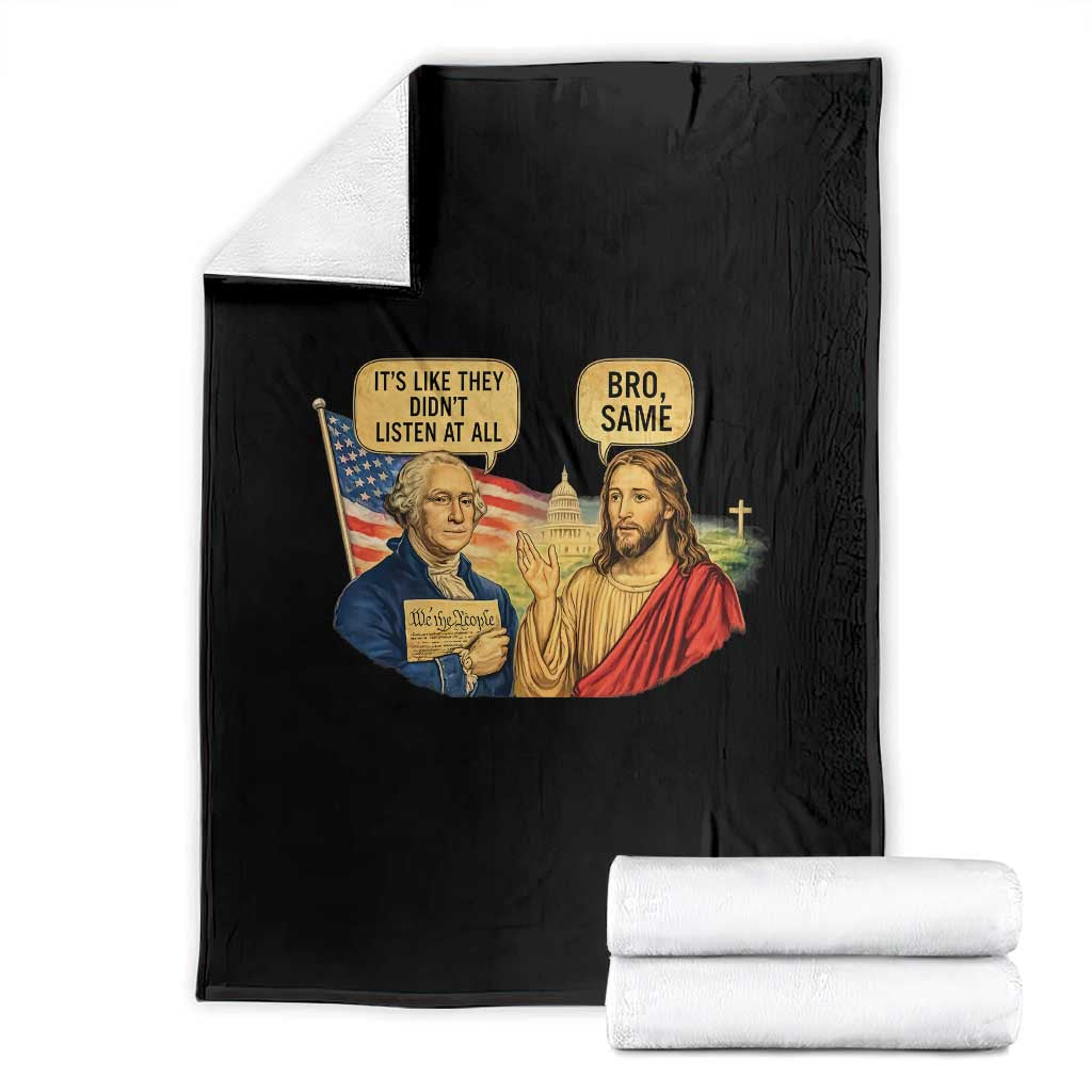 Funny George Washington and Jesus Conversation Throw Blanket Patriotic Commentary Historical Icons