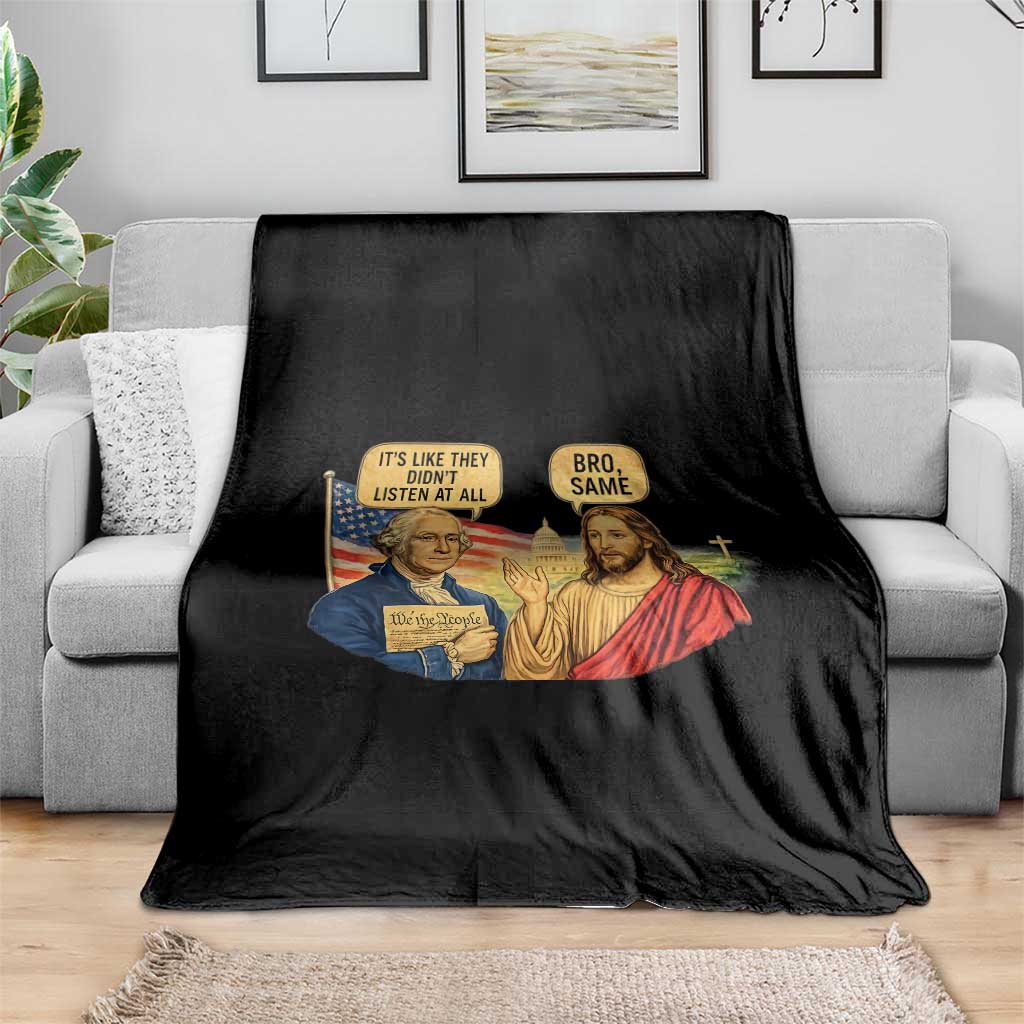 Funny George Washington and Jesus Conversation Throw Blanket Patriotic Commentary Historical Icons