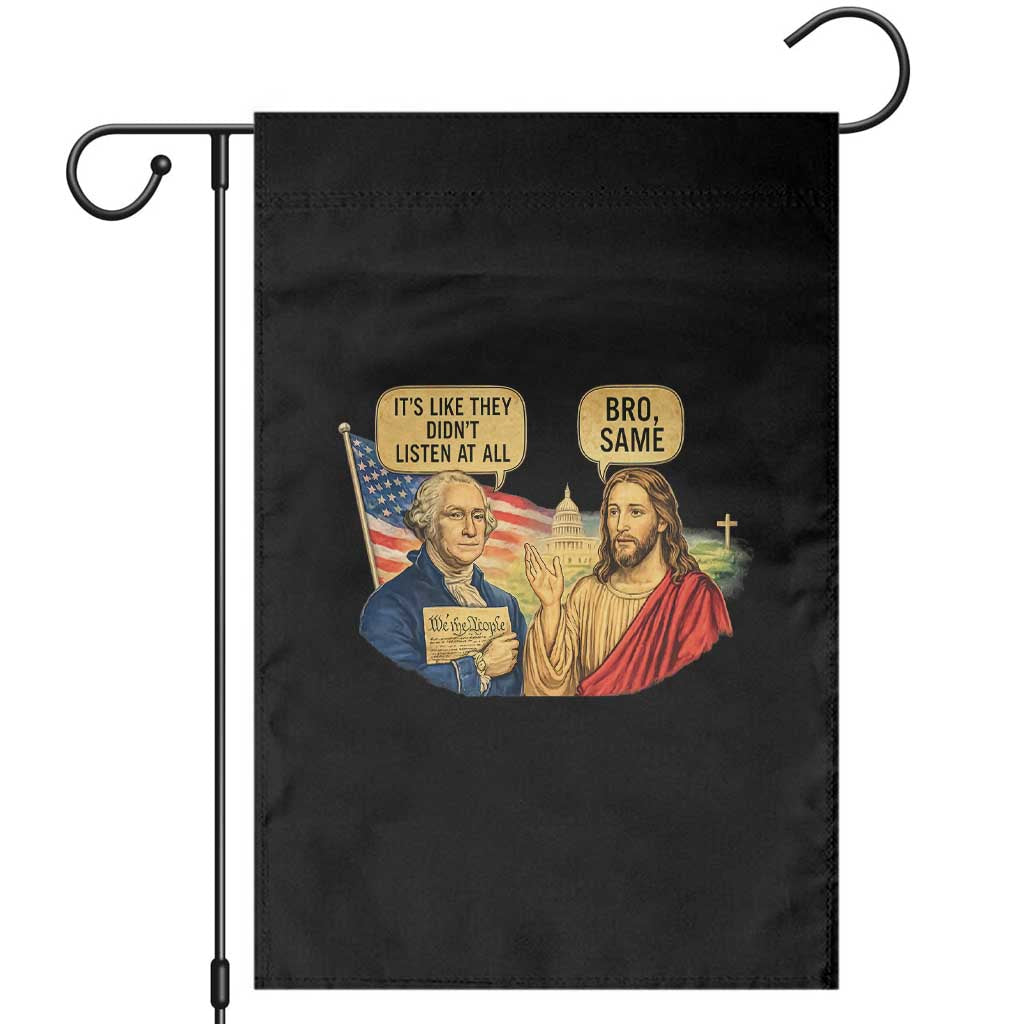 Funny George Washington and Jesus Conversation Garden Flag Patriotic Commentary Historical Icons