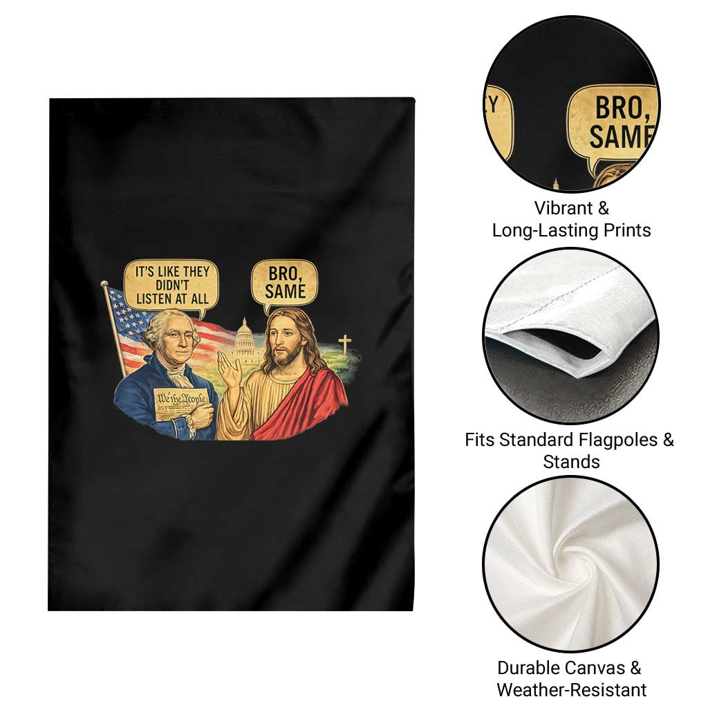 Funny George Washington and Jesus Conversation Garden Flag Patriotic Commentary Historical Icons