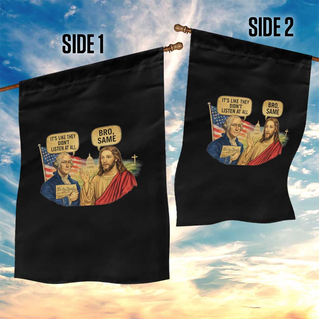 Funny George Washington and Jesus Conversation Garden Flag Patriotic Commentary Historical Icons